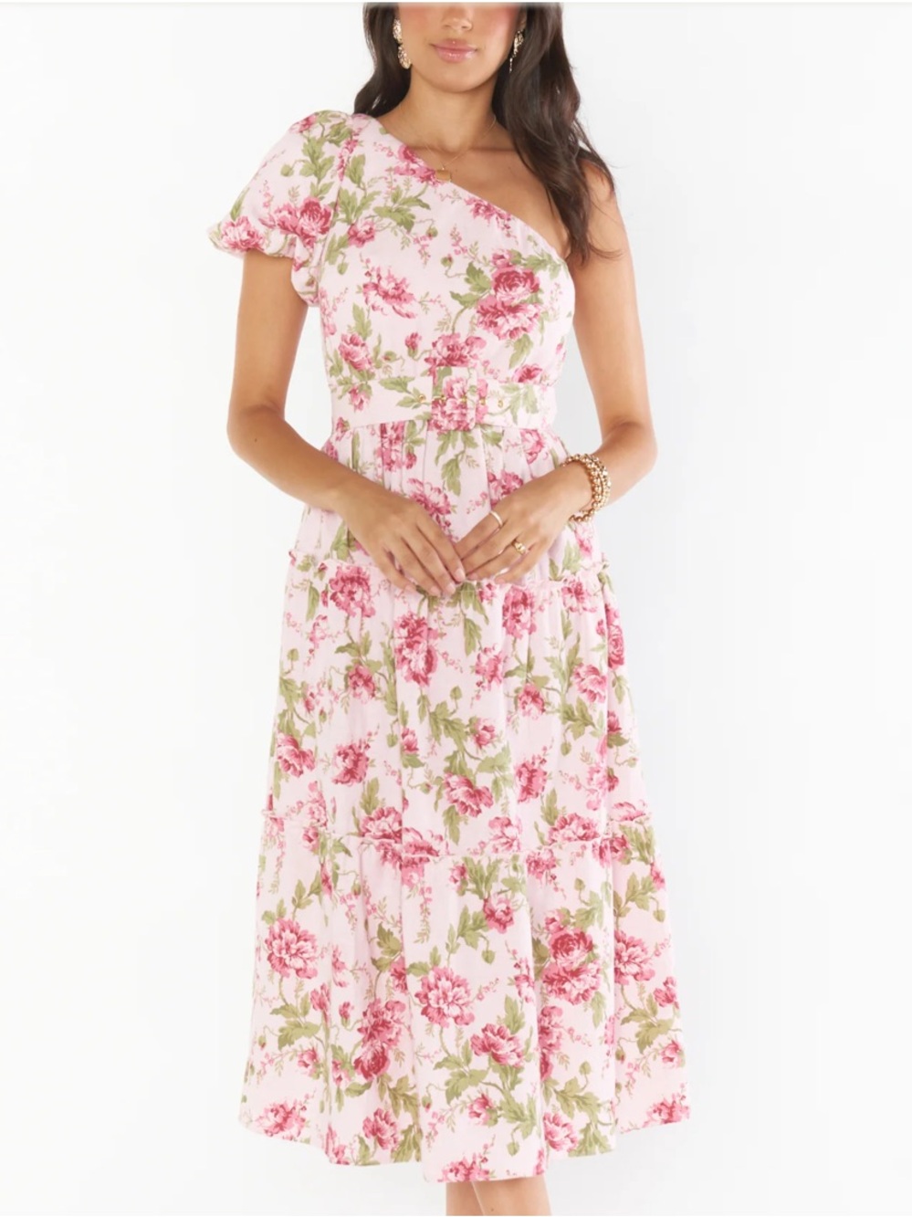 Show Me Your Mumu Cotton Linen Blend Deluca One Shoulder Maxi Dress